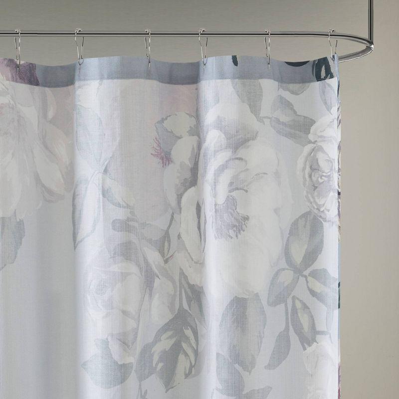 Charisma Grey Cotton Floral Shower Curtain