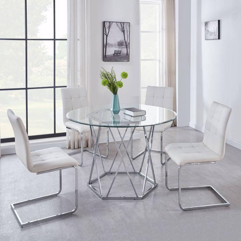 Steve Silver Co. Escondido Dining Table Chrome : 48" Modern Glass Top, Metal Frame, Seats 4