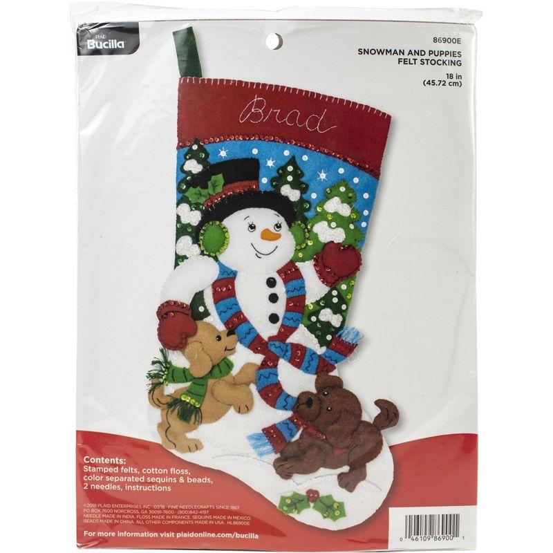 Bucilla Felt Stocking Applique Kit 18" Long-Snowman & Puppies