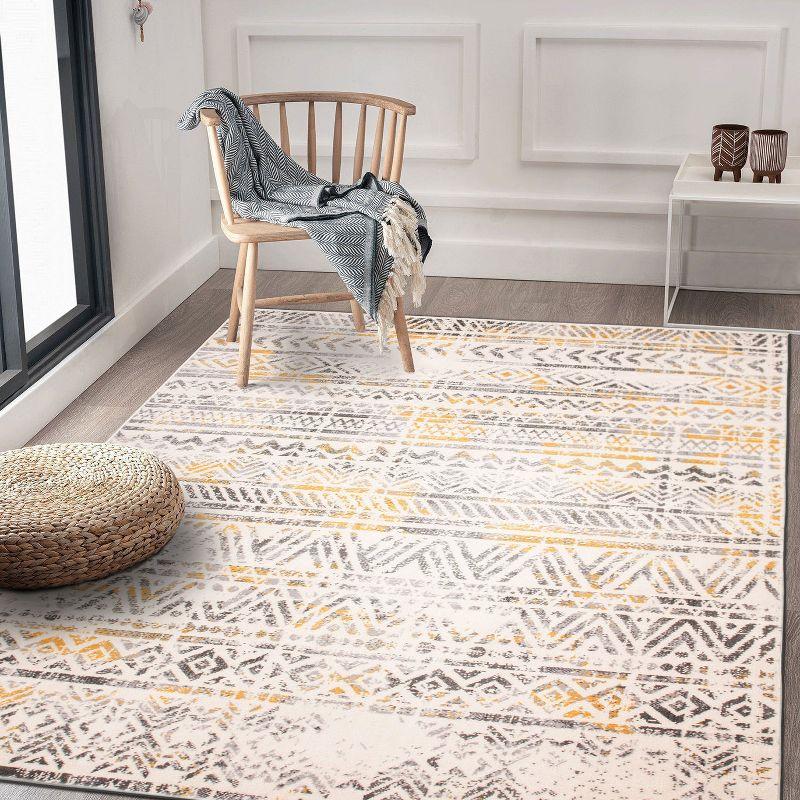 Yellow Geometric Synthetic Reversible Area Rug 5' x 7'