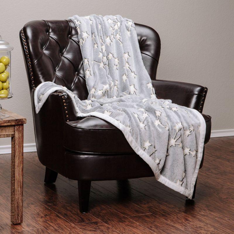 Gray Sherpa Faux Fur Glow-in-the-Dark Stars Throw Blanket