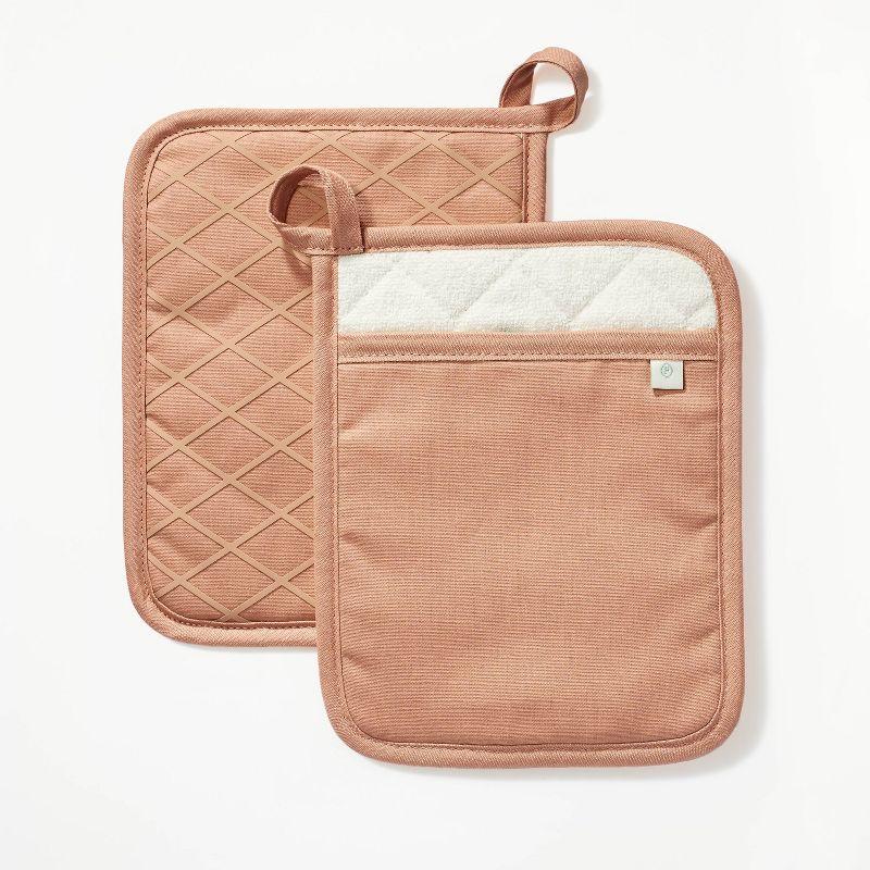 2pk Potholder Terracotta Orange - Figmint™: Modern Kitchen Textiles, Cotton, OEKO-TEX Certified, Silicon Gripper