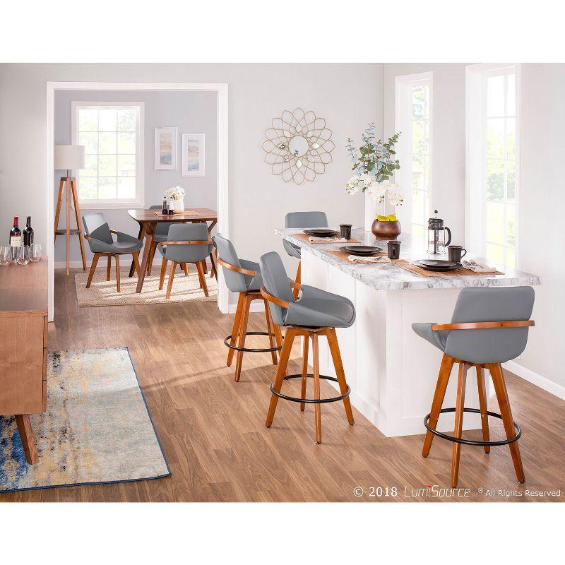 26" Cosmo Mid-Century Modern Counter Height Barstool Gray - LumiSource: Faux Leather, Walnut Wood Arms