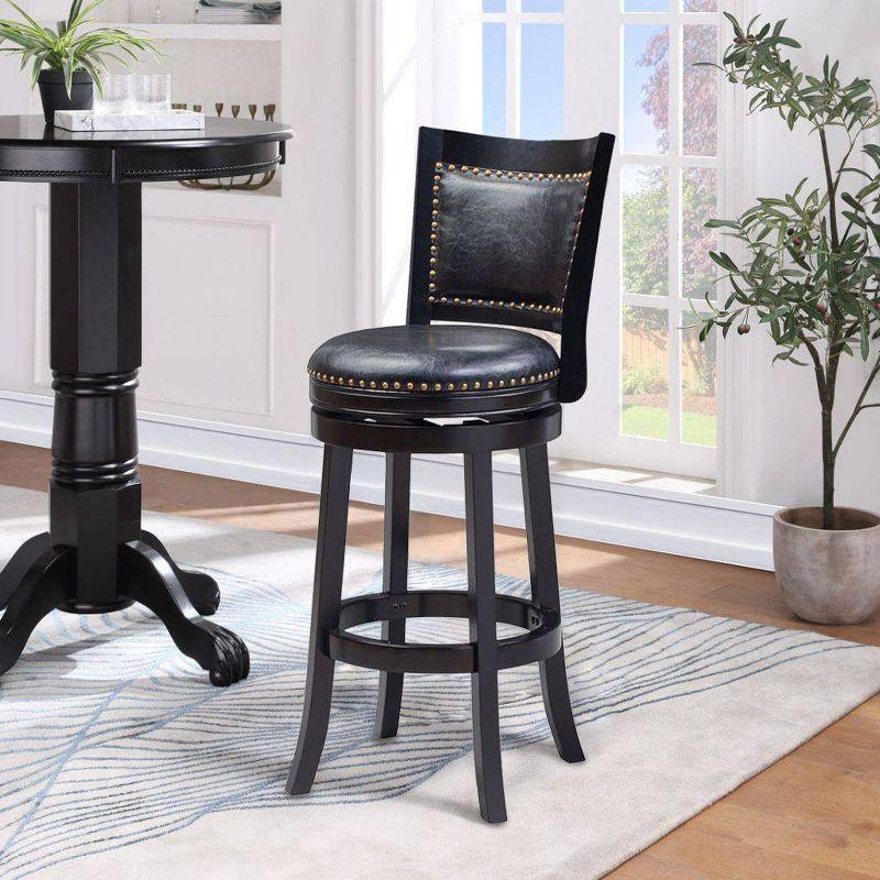 Bristol 29" Black Swivel Wood and Leather Bar Stool