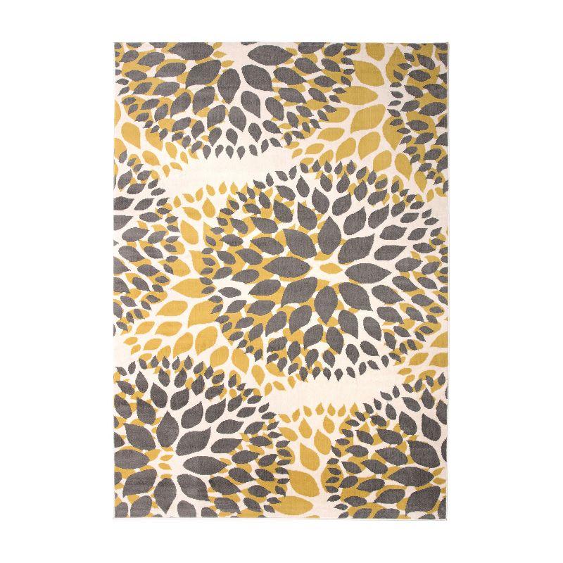 Blossom Burst Yellow Floral 39" Washable Synthetic Rug