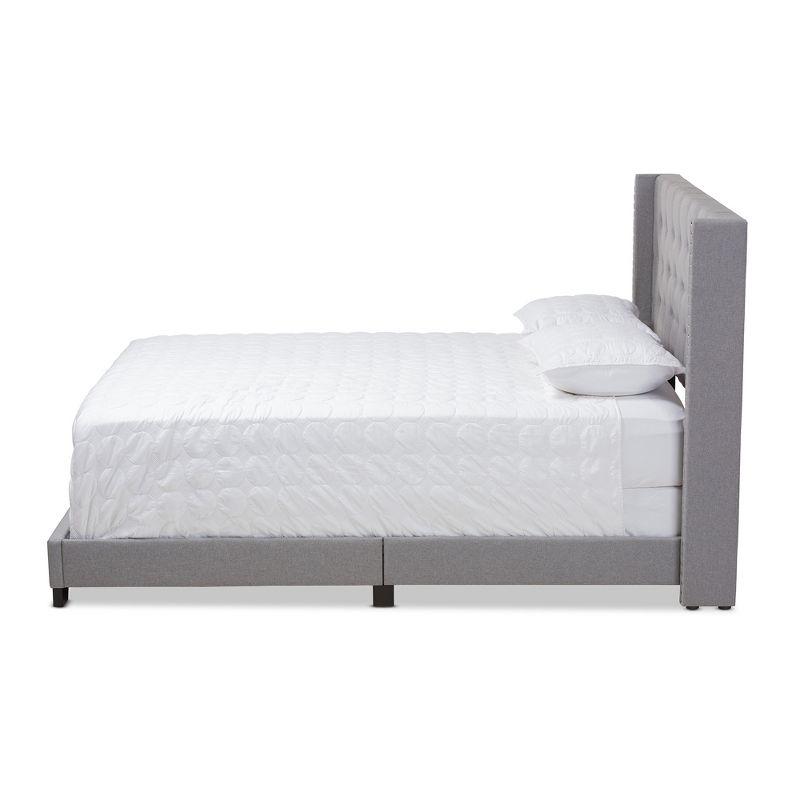 King-Sized Brady Bed with Nailhead Trim Light Gray Upholstered Frame