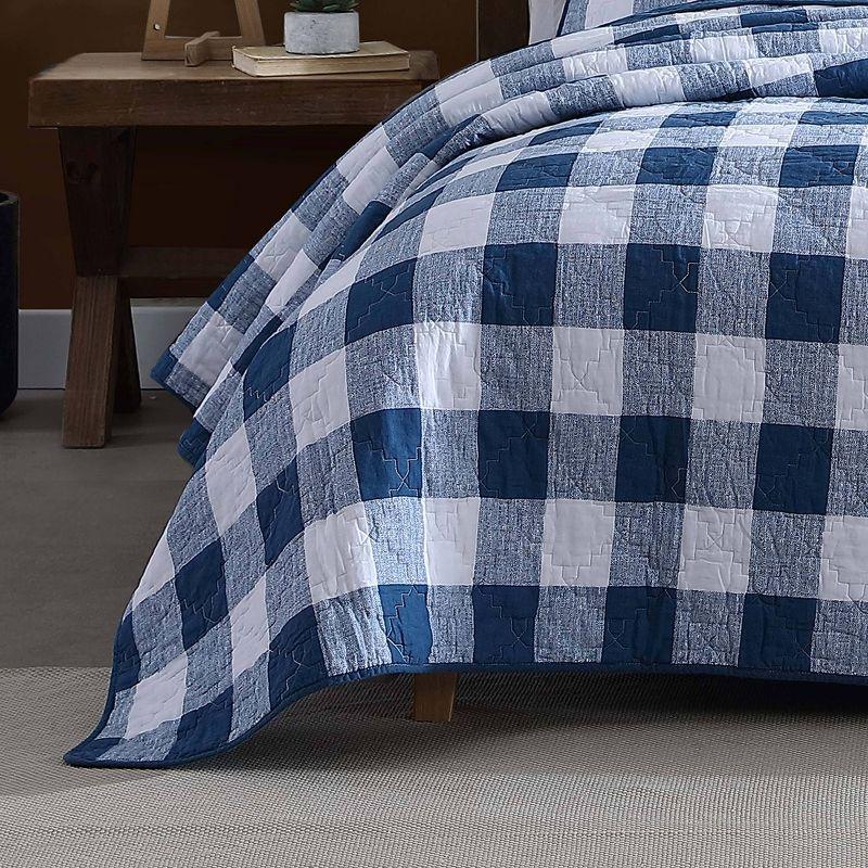 King Blue Cotton Reversible Quilt Set with Shams