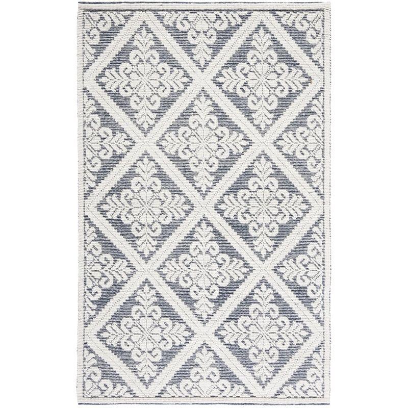 Vermont VRM306 Hand Woven Indoor Area Rug - Ivory/Navy - 4'x6' - Safavieh