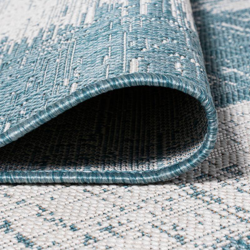 2'x10' Scandi Minimalist Border Indoor/Outdoor Runner Rug, Aqua - JONATHAN Y