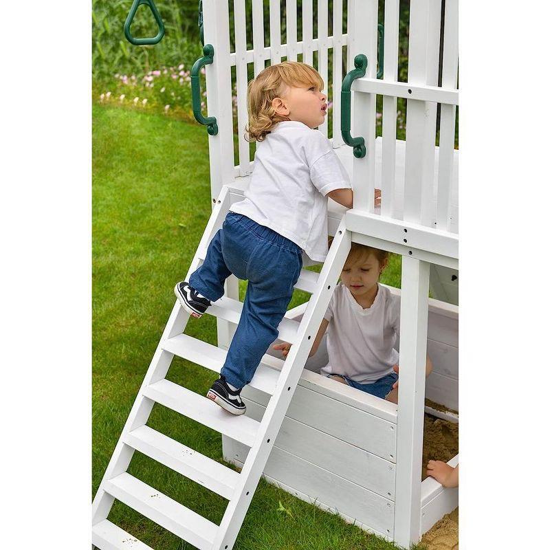 Avenlur Craftsman Swing Set: Montessori-style outdoor play with slide, clubhouse, gym bar, rock climb wall, and more! ASTM certified. Ages 3-11yrs.