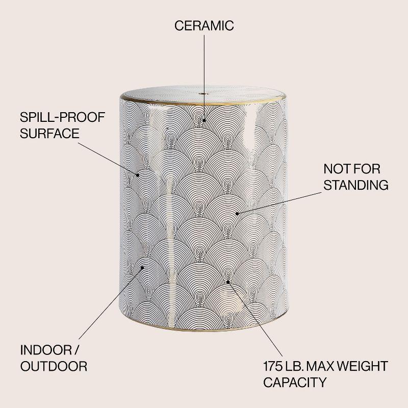 JONATHAN Y Fish Scale 17" Modern Ceramic Garden Stool, White/Gold