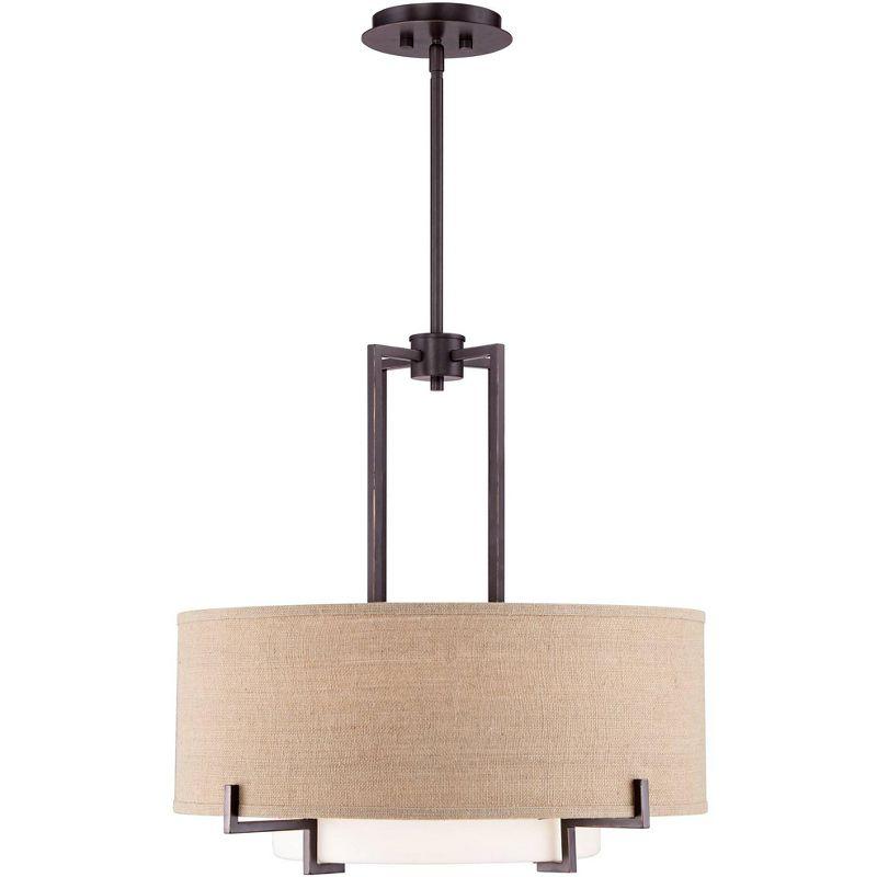 Bronze Drum Chandelier with Frosted Glass Shade