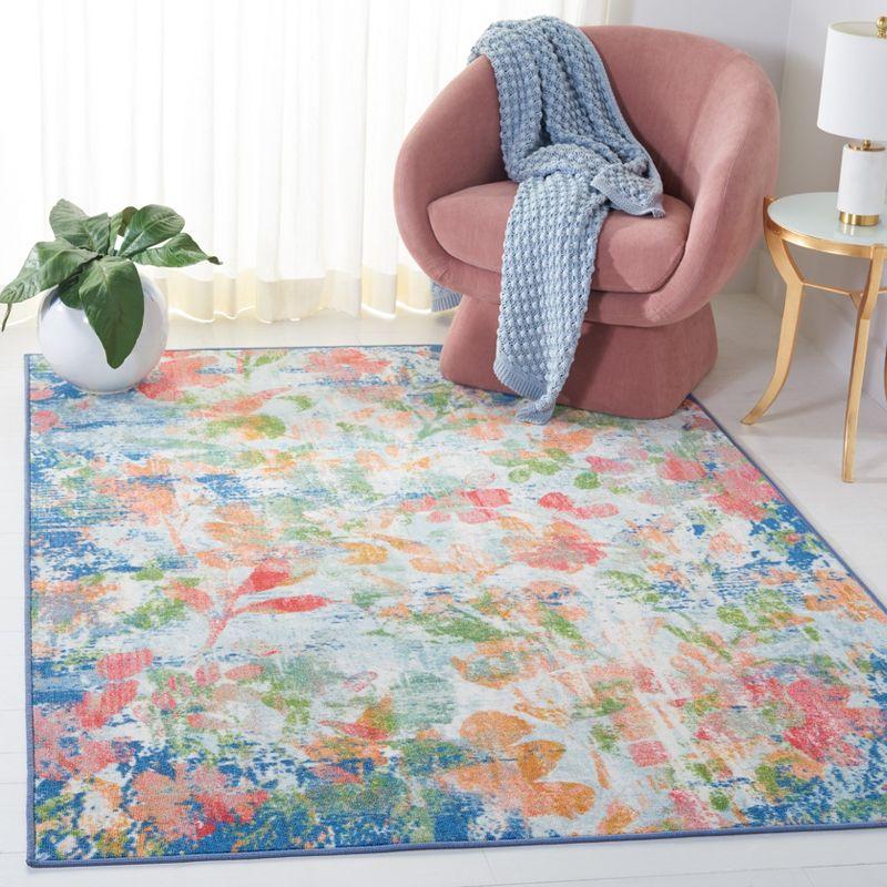 Handmade Blue Abstract Washable Synthetic Area Rug