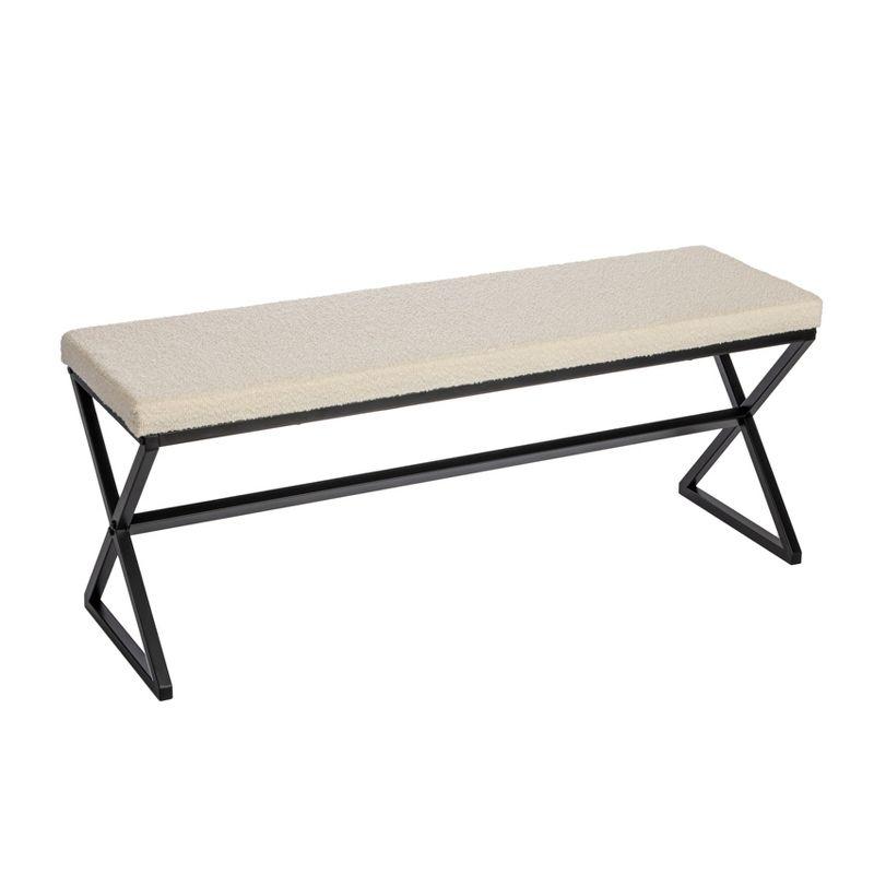 Harper Metal Bench with Boucle Upholstered Cushion, Cream and Black