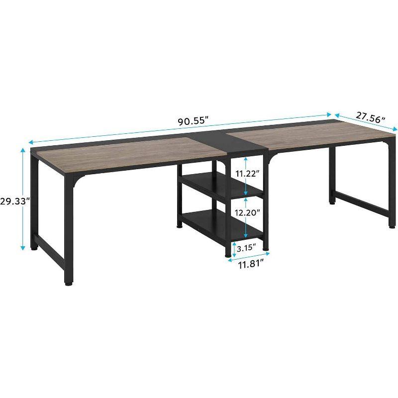 LITTLE TREE 90.55" Double Desk with Storage Shelf Gray/Black