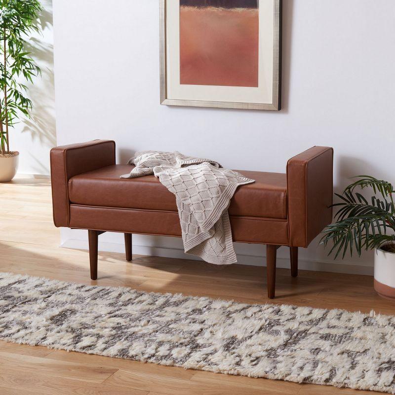 Henri Mid-Century Light Brown PU Leather Bench with Walnut Legs