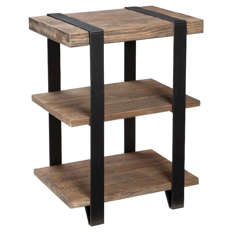 31" Reclaimed Wood and Metal Industrial End Table with Dual Shelves