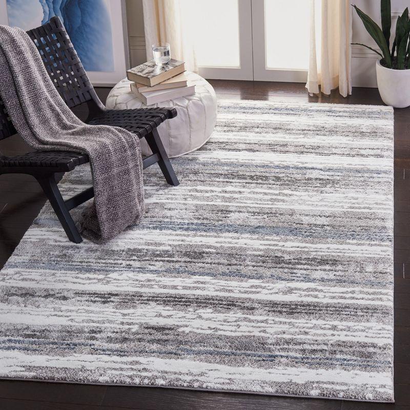 Blue and Gray Abstract Hand-Knotted Synthetic Area Rug