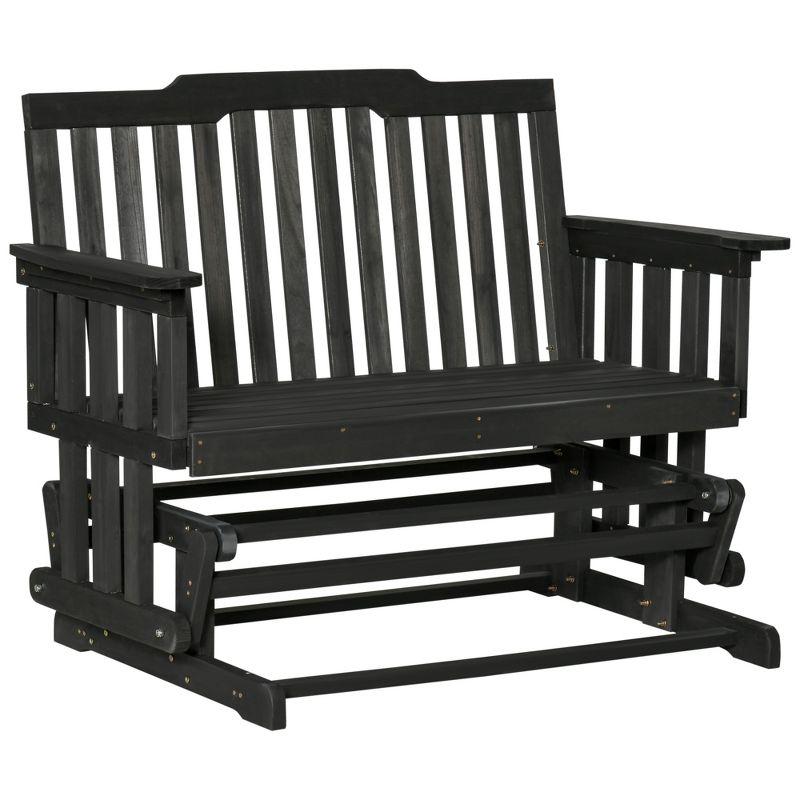 Outsunny Wooden Patio Glider Bench, Wood Outdoor Loveseat with High Back and Armrests, 2-Seat, Black
