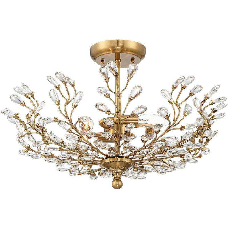 Elegant Brass Vine 24" Semi-Flush Bowl Ceiling Light with Crystal Accents