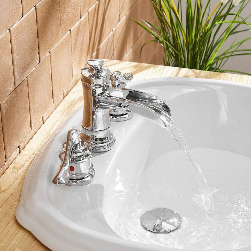 BWE 8 in. Widespread Double Handle Waterfall Bath Faucet With Pop-up Drain Assembly in Spot Resist