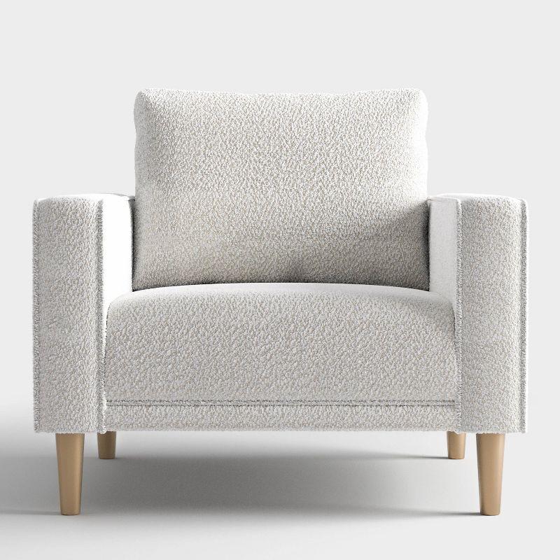 HOMES: Inside + Out Purebliss Modern Boucle Fabric Track Arm Accent Chair: Kiln-Dried Frame & Gold Legs