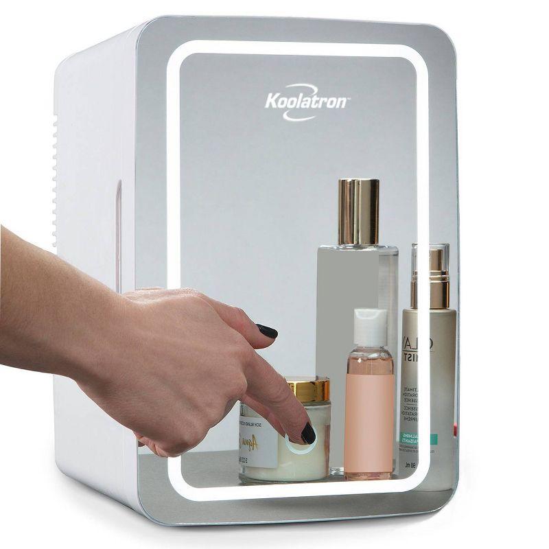 Koolatron Cosmetics Fridge w/ LED Lighted Makeup Mirror 12V 110V: Portable Skincare Cooler, Beauty Refrigerator, 6.3L Capacity