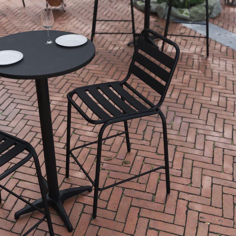 Flash Furniture Lila Commercial Black Metal Indoor-Outdoor Restaurant Bar Height Stool with Metal Triple Slat Back