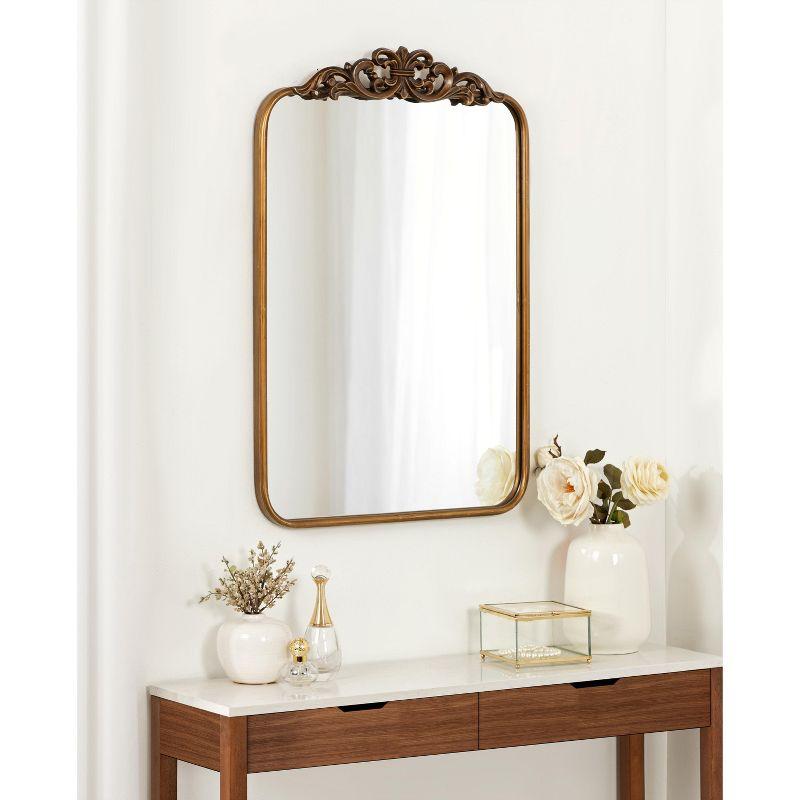 Gold Ornate Rectangular Wall Mirror with Crown Accent