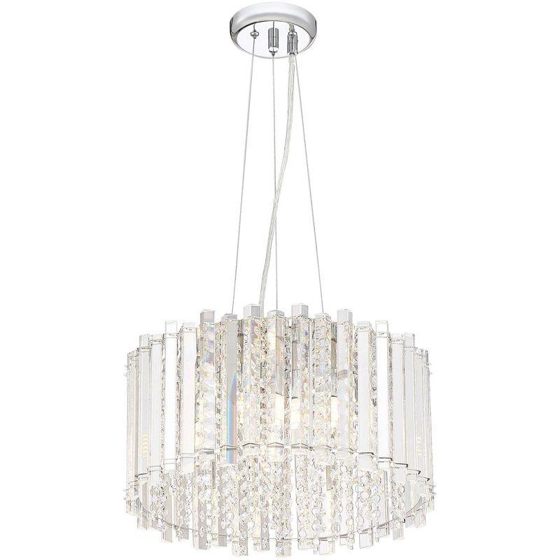 Possini Euro Design Mirabell Chrome Drum Pendant Chandelier 16" Wide Modern LED Clear Glass Crystal Prism 5-Light Fixture for Dining Room Kitchen Home
