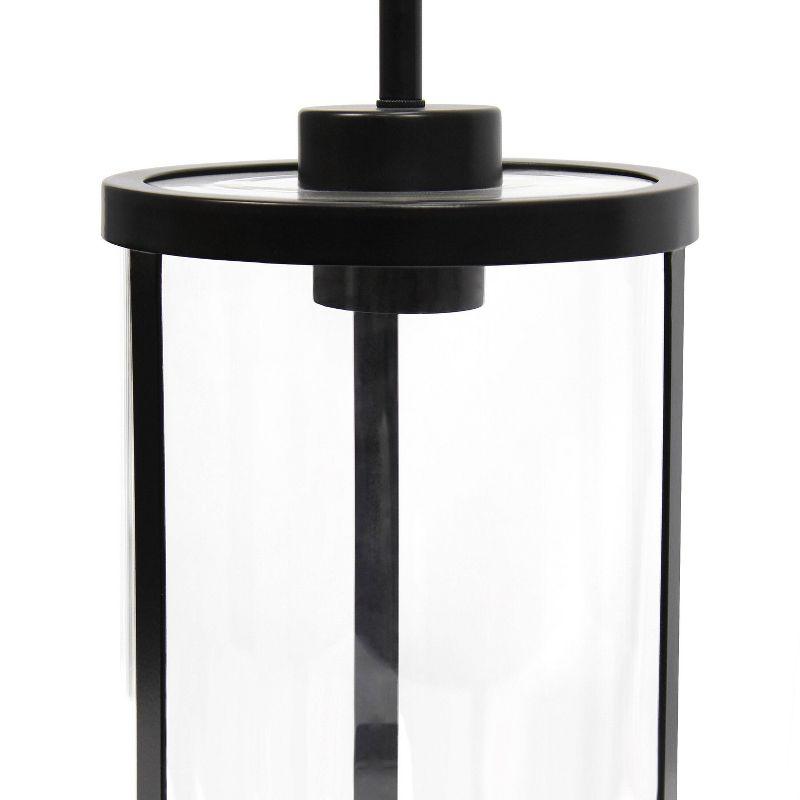1-Light 9.25" Modern Farmhouse Adjustable Hanging Cylindrical Clear Glass Pendant Fixture with Metal Accent Black - Lalia Home: Industrial Style