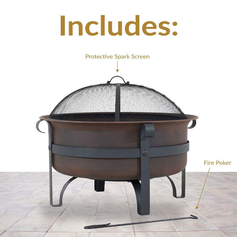 Sunnydaze Outdoor Camping or Backyard Large Round Cauldron Fire Pit Bowl with Log Poker and Spark Screen - 29"