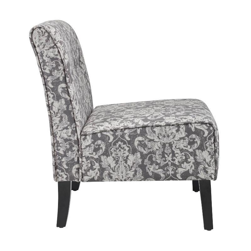 Elegant Gray Damask Slipper Chair with Sturdy Wood Frame