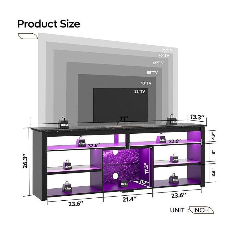 Bestier 70" Gaming Entertainment Center for TV up to 75" LED TV Stand for PS5 Tall TV Console with Shelves Black Marble