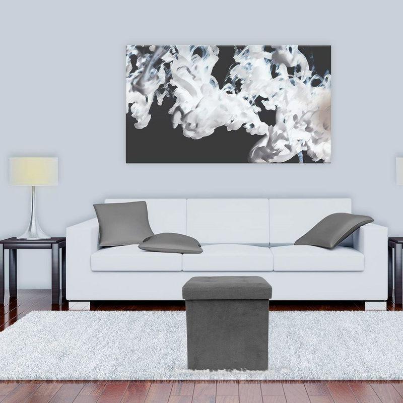 Sorbus Faux Suede Storage Ottoman Cube - Seat & Declutter! Plush cushion, hidden storage, lightweight & portable. Folds flat (Gray)