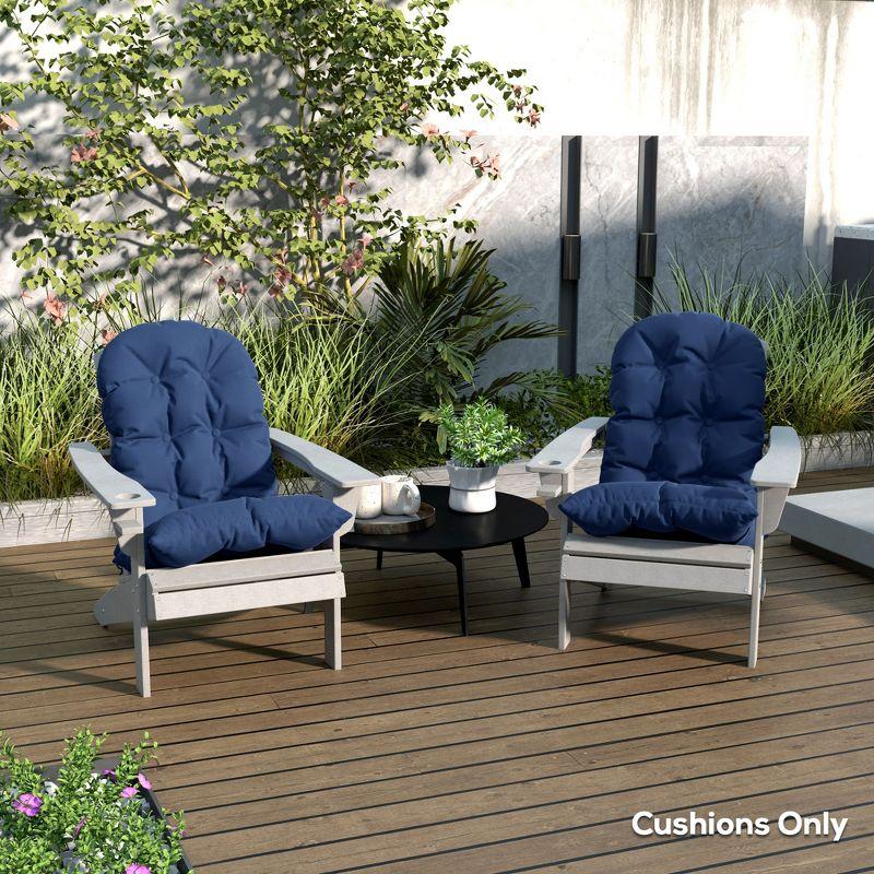 Outsunny Adirondack Chair Cushions Set of 2, Tufted High Back Patio Chair Cushions with Ties, Non-Slip Cushions for Adirondack Chairs, Navy Blue