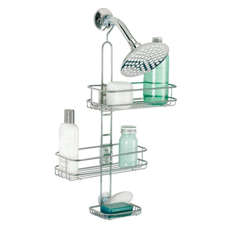 Silver Adjustable Metal Shower Caddy with Suction Mount