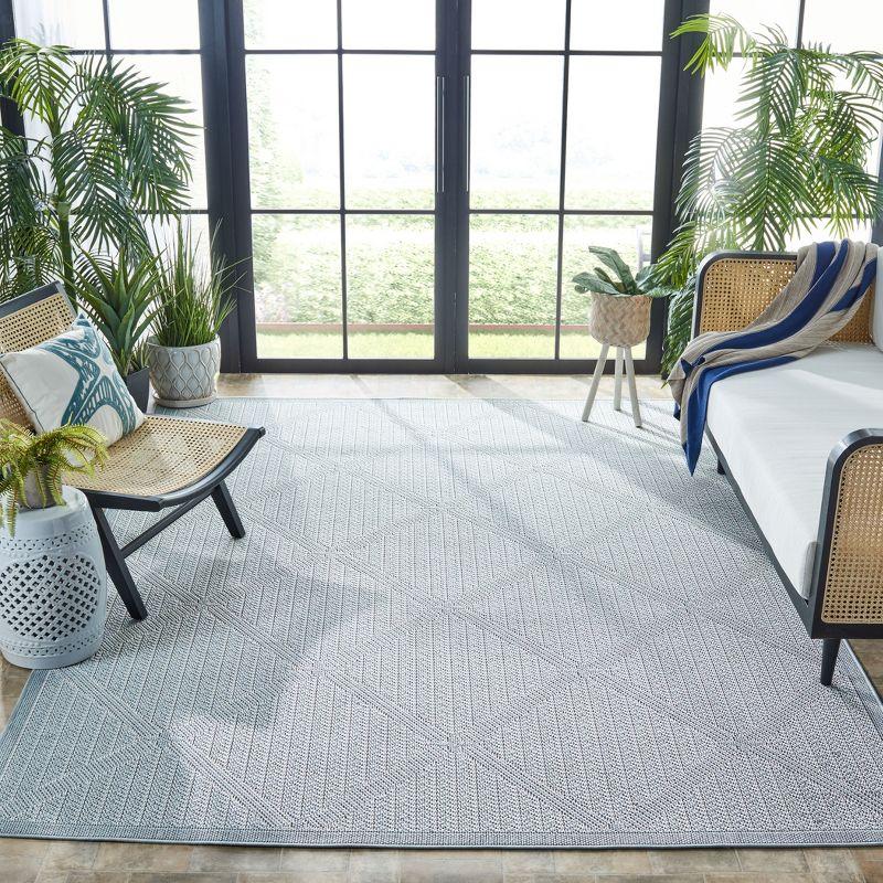 Bermuda BMU811 Machine Washable UV & Stain Resistant Non-Shedding Power Loomed Indoor/Outdoor Area Rug - Light Blue/Ivory - 6'7"x6'7" - Safavieh