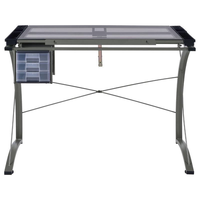 Melo 3 Drawer Glass Top Drafting Desk with Supply Storage Silver - Coaster