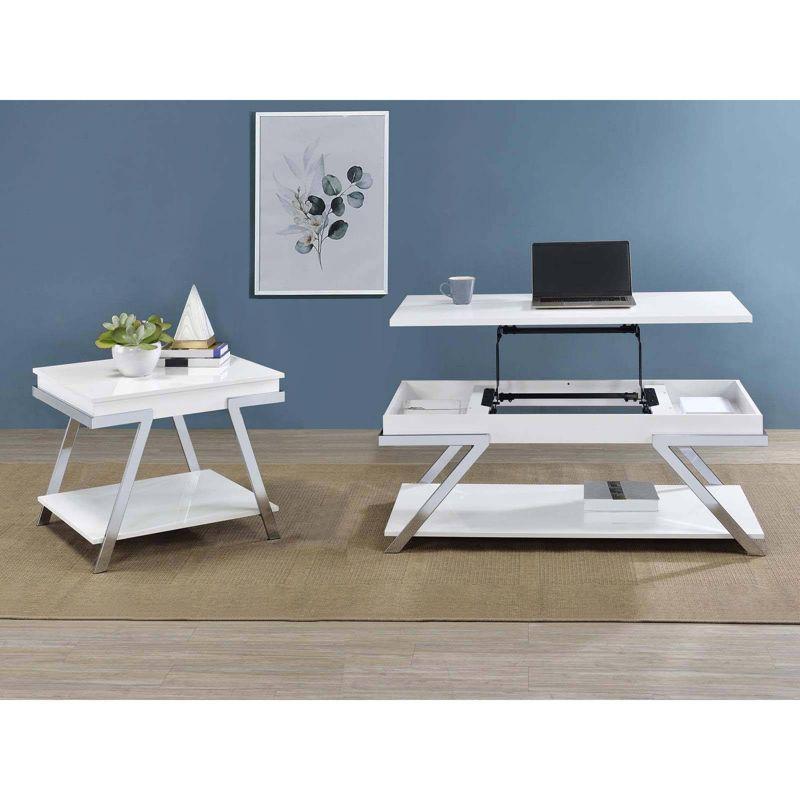 Coaster Marcia Modern Wood Rectangular Lift Top Coffee Table White High Gloss/Chrome