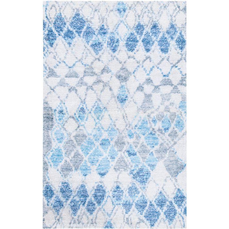 Hand Loomed Ivory and Blue Flat Weave Wool-Cotton Rug - 3'x5'