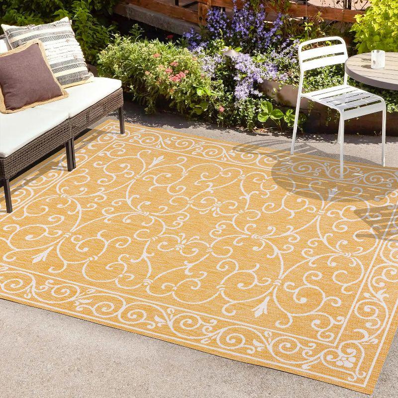 5' x 8' Charleston Vintage Filigree Textured Weave Indoor/Outdoor Area Rug, Yellow/Cream - JONATHAN Y
