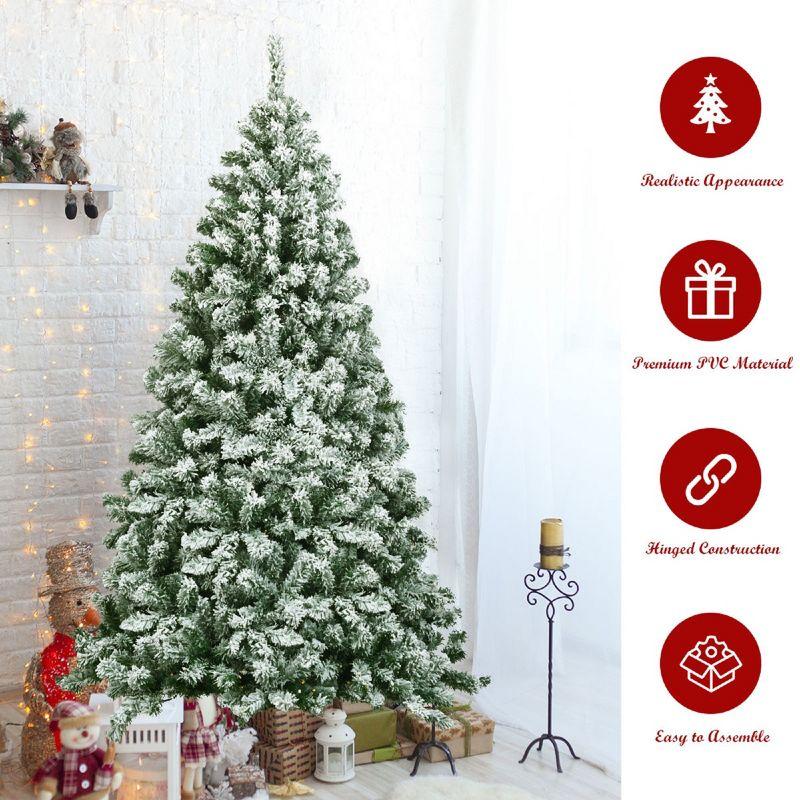 Costway 6FT Snow Flocked Artificial Christmas Tree Hinged w/928 Tips and Foldable Base