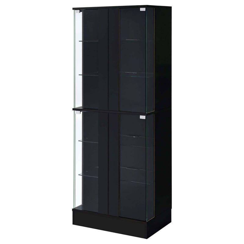 Coaster Cabra Modern Wood Curio Cabinet with Glass Shelves and LED Lighting Black High Gloss