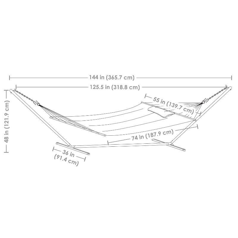 Sunnydaze Outdoor 2-Person Quilted Fabric Hammock with Spreader Bars and Freestanding Stand