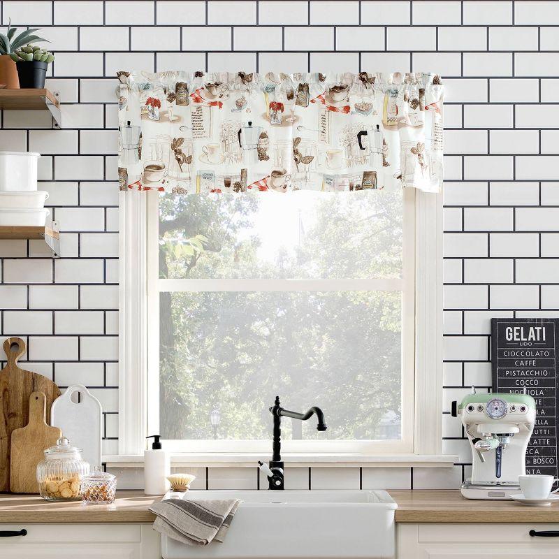 24"x54" Brew Coffee Shop Semi Sheer Rod Pocket Kitchen Curtain Valance and Tiers Set White - No. 918