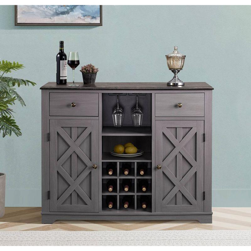 Festivo Modern Gray Wood 47" Bar Cabinet with Brushed Nickel Knobs