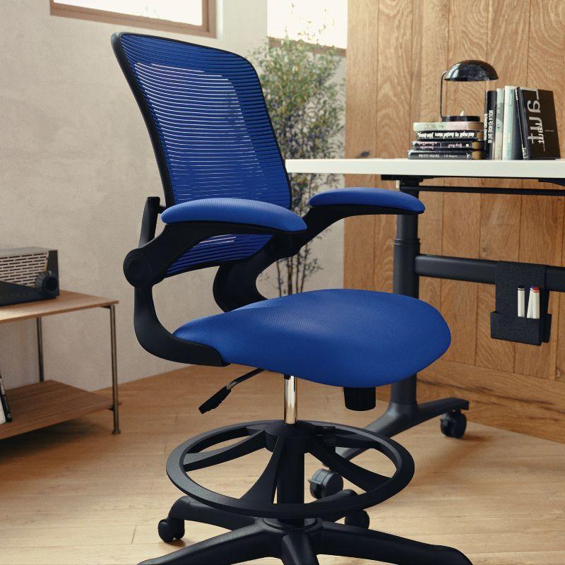 Flash Furniture Mid-Back Mesh Ergonomic Drafting Chair with Adjustable Foot Ring and Flip-Up Arms