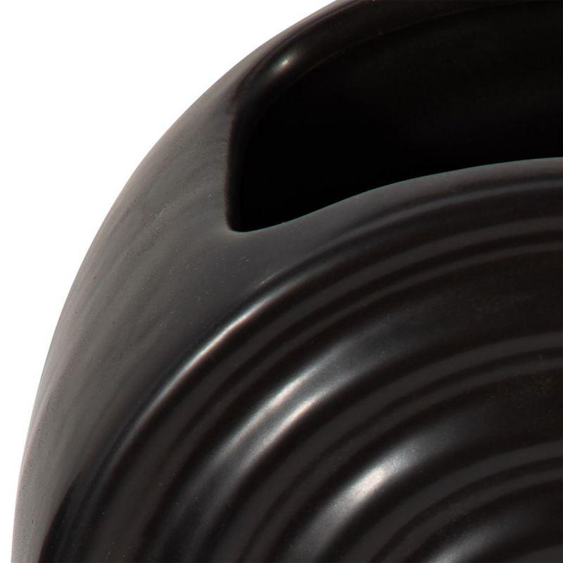 11" Black Ridged Oval Ceramic Table Vase