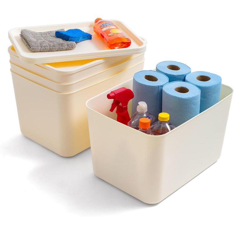 Large Off-White Plastic Stackable Lidded Storage Bins